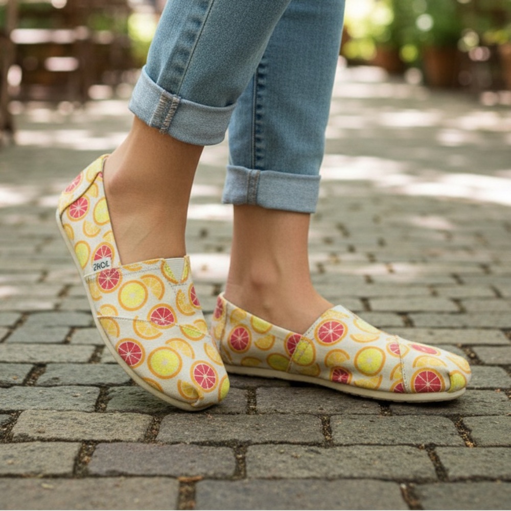 TOMS Citrus Pattern Canvas Slip-Ons size 8